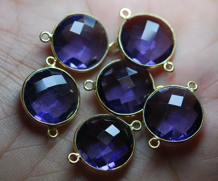 Beads Supplies USA 925 Silver Vermeil Purple Amethyst Quartz Faceted Coins Shape Pendant Connector 24K Gold Plated 5 Piece Of 26mm Necklaces Beads Supplies USA 925 Silver Vermeil Purple Amethyst Quartz Faceted Coins Shape Pendant Connector 24K Gold Plated 5 Piece Of 26mm Necklaces