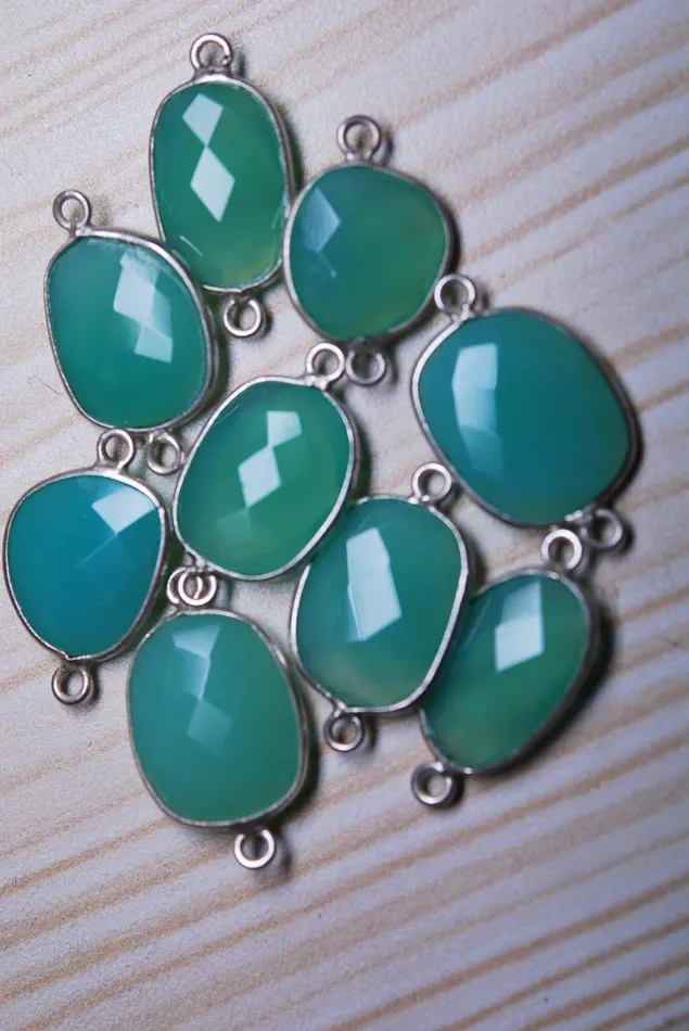 Beads Supplies USA 925 Sterling SilverChrysoprase Chalcedony Facated Slice Connector 2022mm Rings