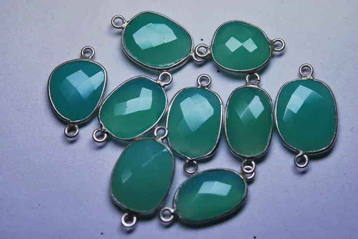 Beads Supplies USA 925 Sterling SilverChrysoprase Chalcedony Facated Slice Connector 2022mm Rings