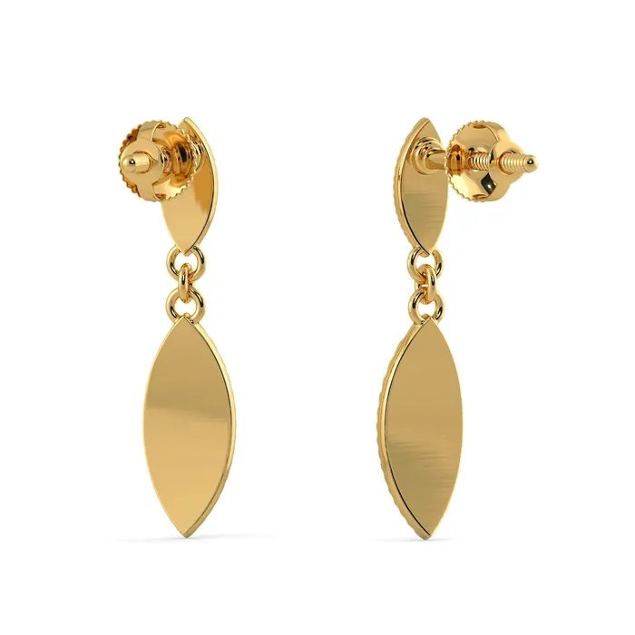 Beads Supplies USA Earrings 18k Solid Yellow Gold Handmade Leaf Drop Earrings Leaf Earrings Gold Earrings
