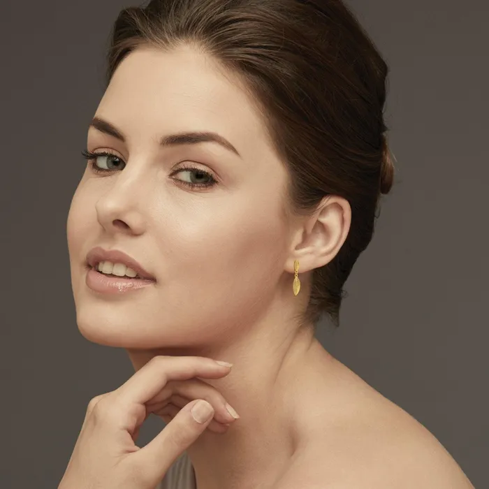 Beads Supplies USA Earrings 18k Solid Yellow Gold Handmade Leaf Drop Earrings Leaf Earrings Gold Earrings