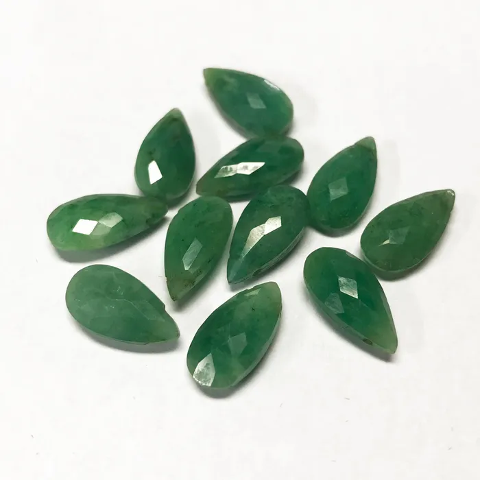 Beads Supplies USA Earrings Dyed Green Emerald Faceted Pear Drop Briolette Loose Gemstone Beads 14x7mm 10pcs