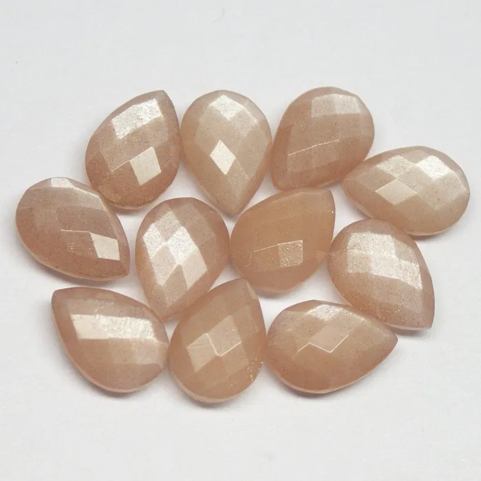 Beads Supplies USA Natural Peach Moonstone Checker Cut Pear Drop Side Drill Loose Gemstone Beads 8pc 10x7mm Earrings