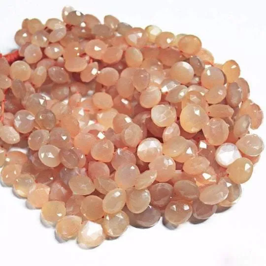 Beads Supplies USA Natural Peach Moonstone Faceted Heart Drop Beads 10mm 8inches Earrings