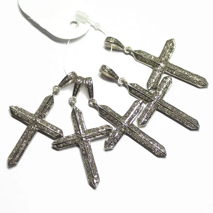 Beads Supplies USA Necklaces 1pc Holy Cross Pave Diamond 925 Sterling Silver Gold Vermeil Charm Pendant 48mmx25mm Beads Supplies USA Necklaces 1pc Holy Cross Pave Diamond 925 Sterling Silver Gold Vermeil Charm Pendant 48mmx25mm