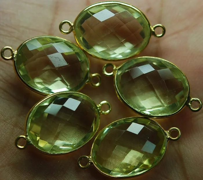 Beads Supplies USA Necklaces 925 Silver Vermeil Lemon Quartz Faceted Pendant Connector 1Piece Of 22mm