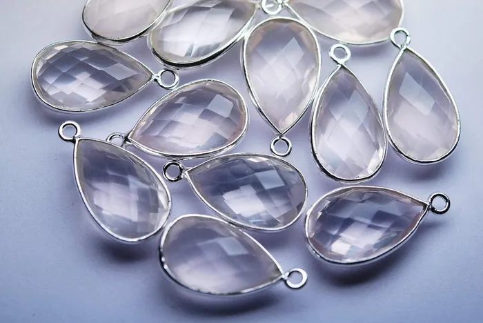 Beads Supplies USA Necklaces 925 Sterling Silver Natural Rose Quartz Faceted Pear Shape Connector 2 Piece Of 20mm Beads Supplies USA Necklaces 925 Sterling Silver Natural Rose Quartz Faceted Pear Shape Connector 2 Piece Of 20mm