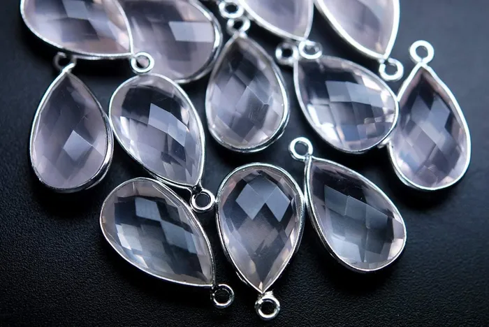 Beads Supplies USA Necklaces 925 Sterling Silver Natural Rose Quartz Faceted Pear Shape Connector 2 Piece Of 20mm