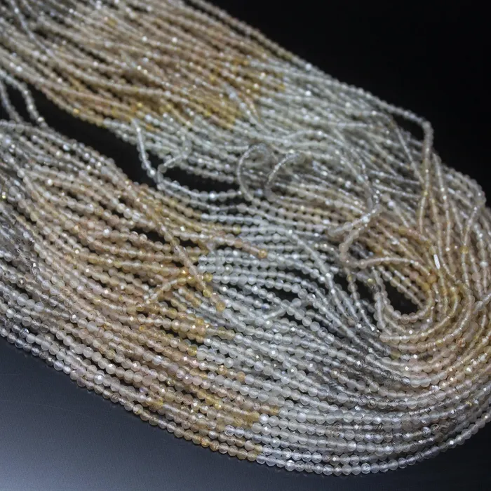 Beads Supplies USA Rings 13 Full Strand Multi Rutilated Quartz Faceted Round Cut Shape Gemstone Beads Quartz Beads 210mm