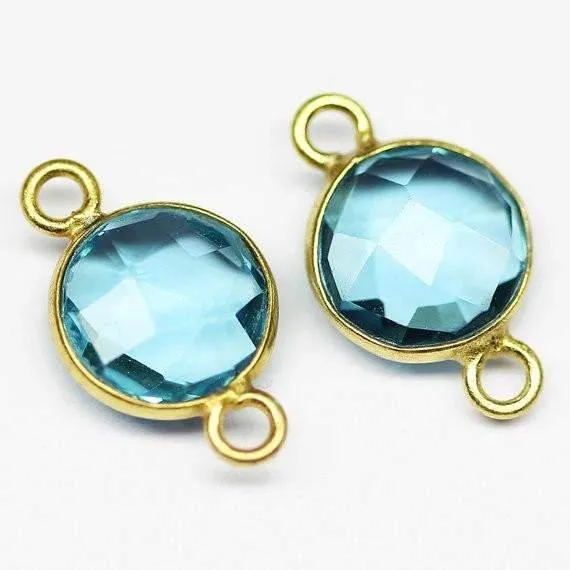 Beads Supplies USA Rings Aquamarine Quartz Round Coin 925 Sterling Silver Gold Vermeil Connector 2pc 15mm Beads Supplies USA Rings Aquamarine Quartz Round Coin 925 Sterling Silver Gold Vermeil Connector 2pc 15mm