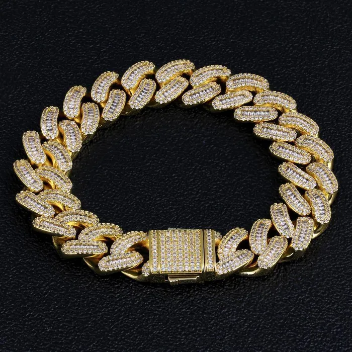 Bling Proud Bracelets 16mm Iced Out Baguette Cut Mens Cuban Link Bracelet in 14K Gold Bling Proud Bracelets 16mm Iced Out Baguette Cut Mens Cuban Link Bracelet in 14K Gold