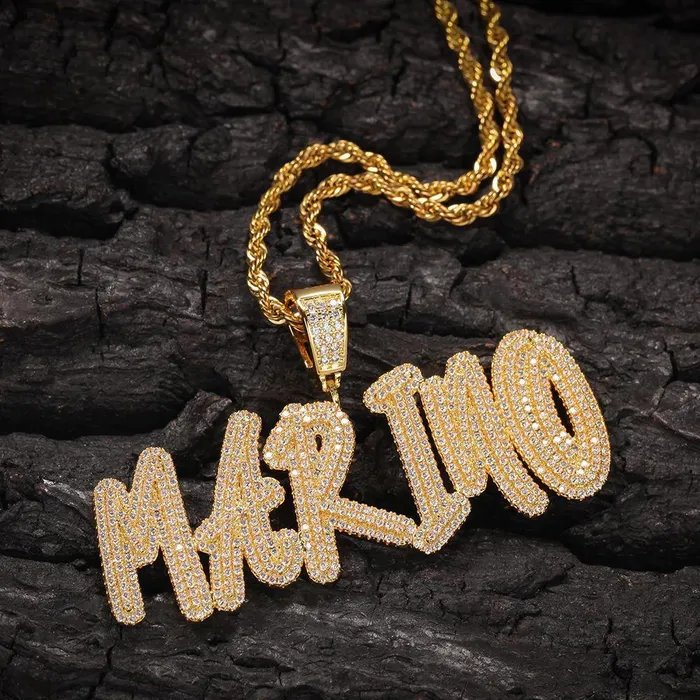 Bling Proud Necklaces Custom Double Layers Iced Out Name Letters Pendant