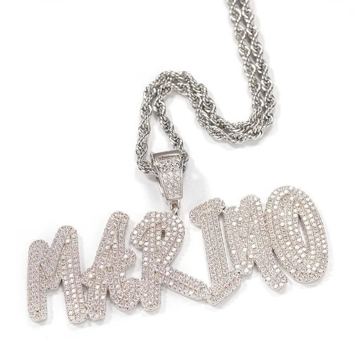 Bling Proud Necklaces Custom Double Layers Iced Out Name Letters Pendant