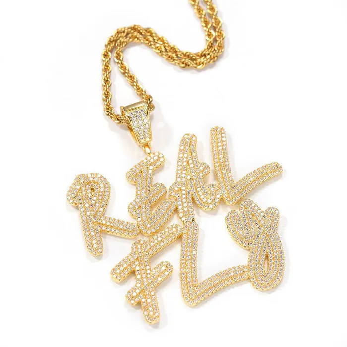 Bling Proud Necklaces Custom Double Layers Iced Out Name Letters Pendant