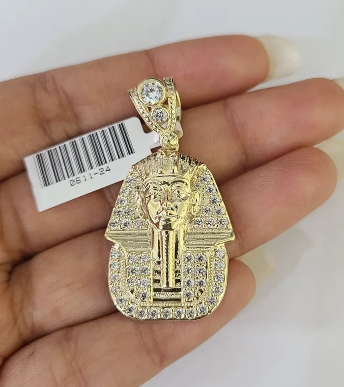 Charm Necklaces Gold and Diamond 10k Egyptian Pharaoh Head Charm Pendant Yellow Gold 15 Inch Men Women Real Charm Necklaces Gold and Diamond 10k Egyptian Pharaoh Head Charm Pendant Yellow Gold 15 Inch Men Women Real