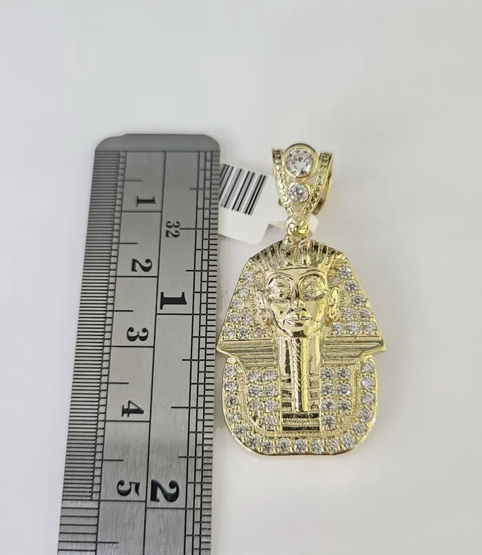 Charm Necklaces Gold and Diamond 10k Egyptian Pharaoh Head Charm Pendant Yellow Gold 15 Inch Men Women Real