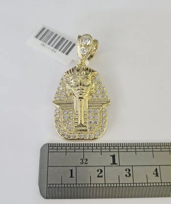 Charm Necklaces Gold and Diamond 10k Egyptian Pharaoh Head Charm Pendant Yellow Gold 15 Inch Men Women Real