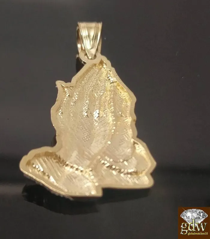 Charm Necklaces Gold and Diamond Real 10k Yellow Gold 4mm 24 Rope Chain Praying Hand Charm Pendent Cross