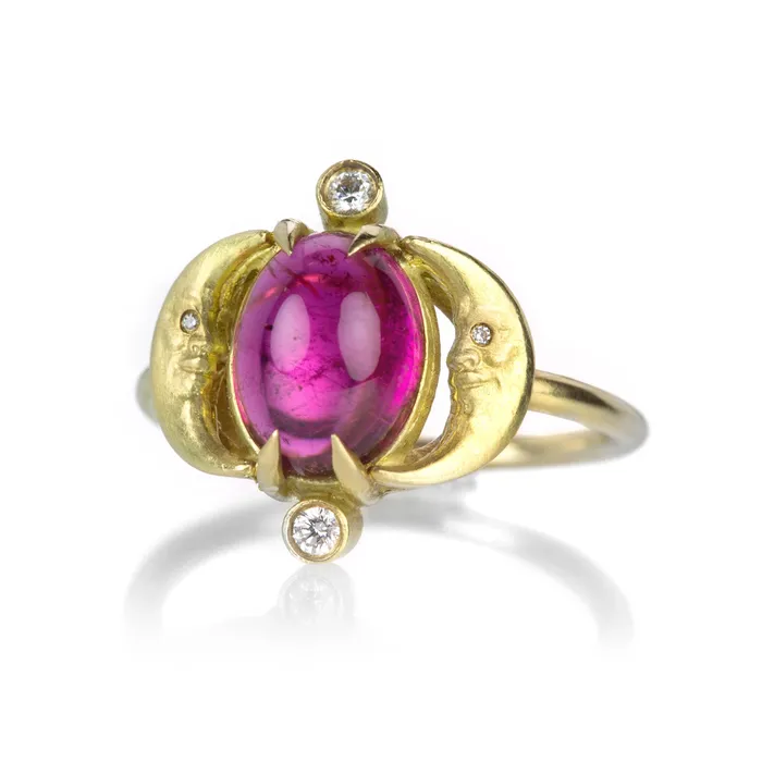 Crescent Moonface Rubellite Reflection Ring Anthony Lent Rings