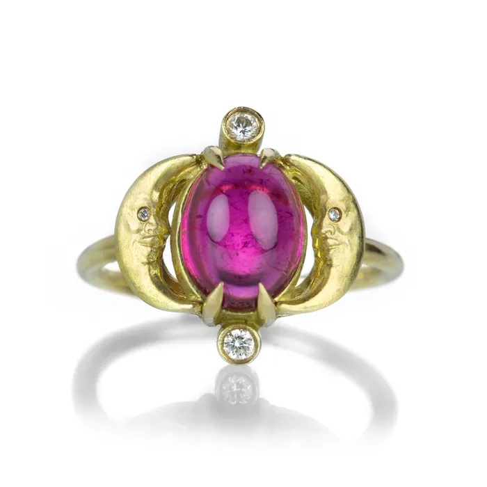 Crescent Moonface Rubellite Reflection Ring Anthony Lent Rings Crescent Moonface Rubellite Reflection Ring Anthony Lent Rings