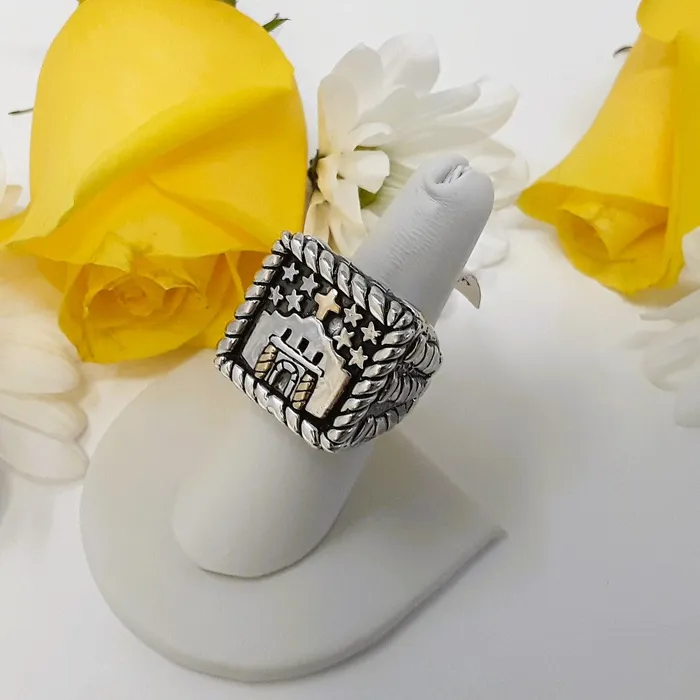 Dian Malouf Rings rc7155 Sterling Remember The Alamo Ring With 14k Gold Cross And Two 14k Pillars Dian Malouf Rings rc7155 Sterling Remember The Alamo Ring With 14k Gold Cross And Two 14k Pillars