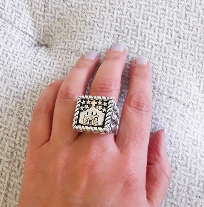 Dian Malouf Rings rc7155 Sterling Remember The Alamo Ring With 14k Gold Cross And Two 14k Pillars Dian Malouf Rings rc7155 Sterling Remember The Alamo Ring With 14k Gold Cross And Two 14k Pillars