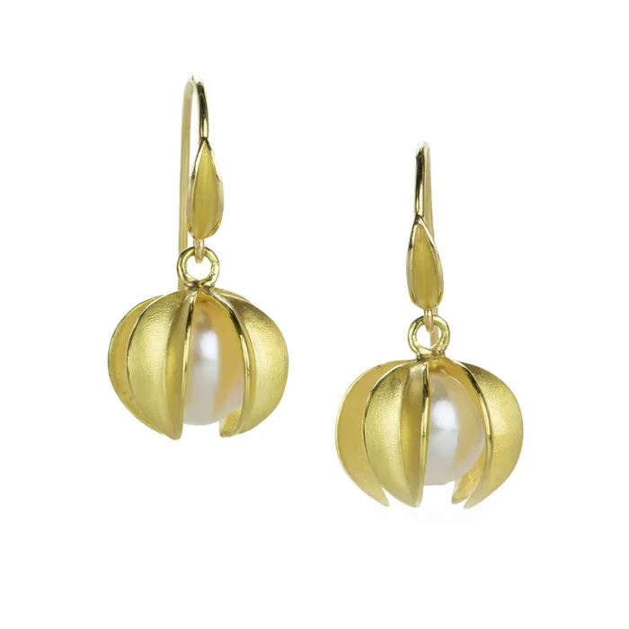 Earrings Barbara Heinrich Open Leaf Ball Pearl Drop Earrings