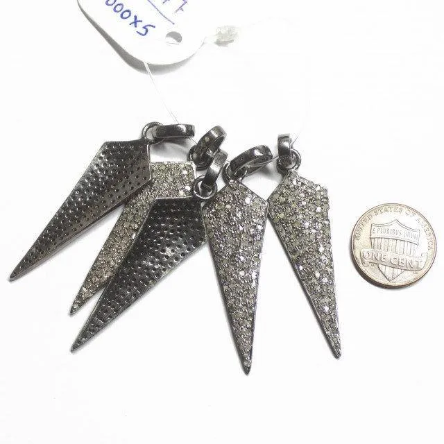 Earrings Beads Supplies USA 1pc Drop Pave Diamond 925 Sterling Silver Gold Vermeil Charm Pendant 53mm x 14mm
