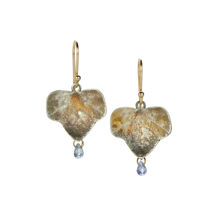 Earrings Gabriella Kiss Small Ivy Leaf Earrings with Sapphire Briolettes