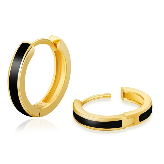 Earrings KRKC S925 Silver Sleek Black Hoop Earrings in 14K Gold 15mm