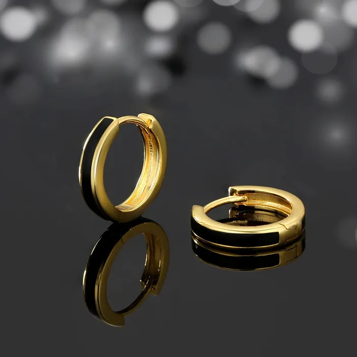 Earrings KRKC S925 Silver Sleek Black Hoop Earrings in 14K Gold 15mm