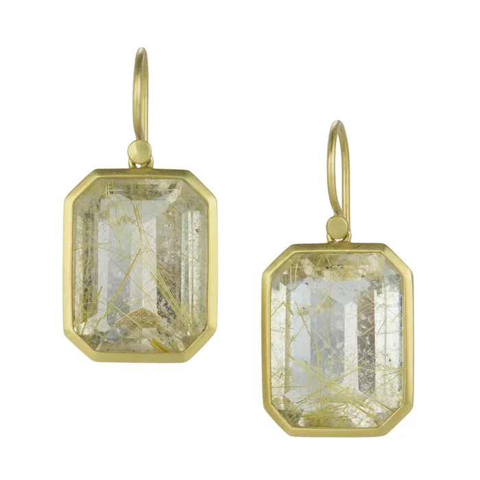 Earrings Lola Brooks Emerald Cut Golden Rutilated Quartz Drop Earrings