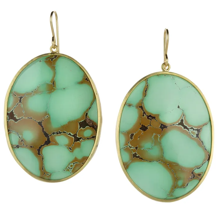 Earrings Maria Beaulieu Large Oval Slab Chinese Turquoise Drop Earrings