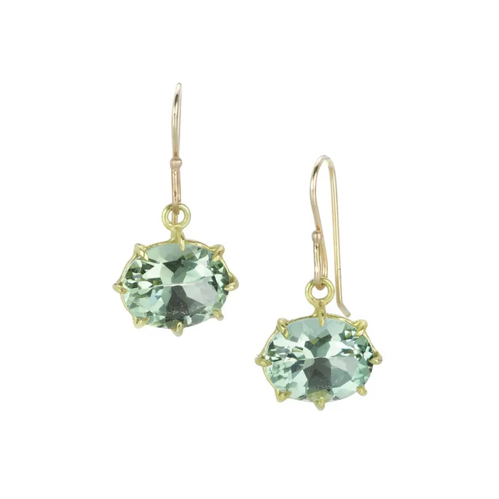 Earrings Rosanne Pugliese Small Faceted Green Amethyst Oval Drop Earrings