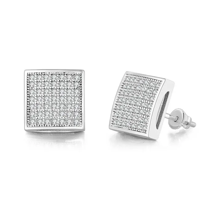 Earrings WuZouLiShiDa S925 Moissanite Diamond Square Stud Earrings in White Gold 10mm