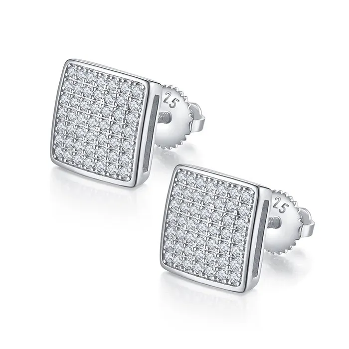 Earrings WuZouLiShiDa S925 Moissanite Diamond Square Stud Earrings in White Gold 10mm