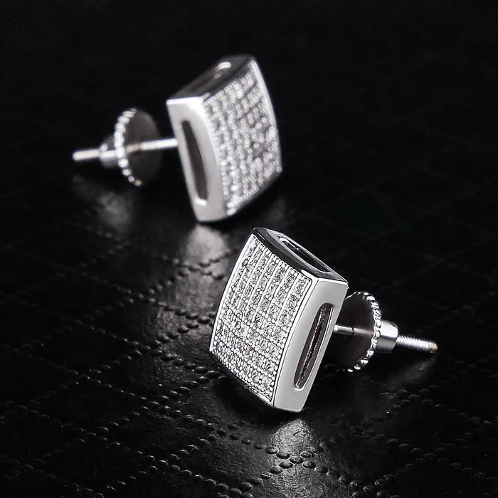 Earrings WuZouLiShiDa S925 Moissanite Diamond Square Stud Earrings in White Gold 10mm