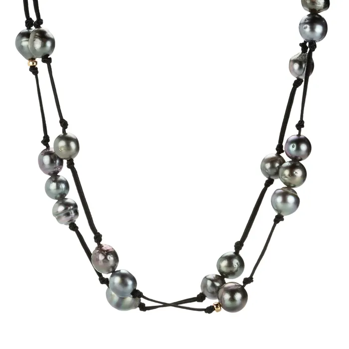 Extra Long Tahitian Pearl Black Cord Necklace Gellner Necklaces