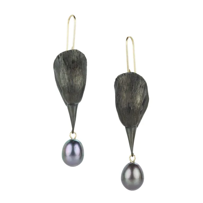 Gabriella Kiss Earrings Bronze Bird Head Earrings with Black Pearls