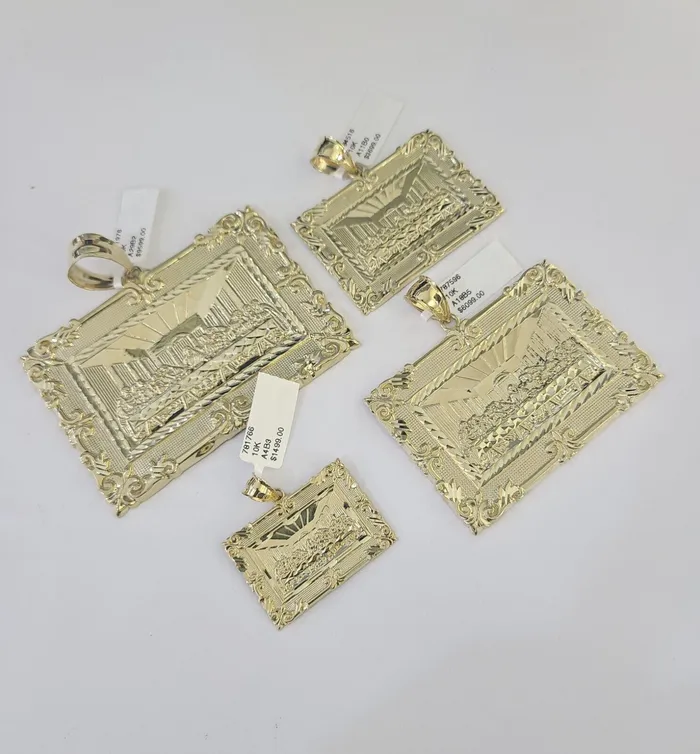 Globalwatches10 10k Last Supper Charm Pendant Yellow Gold Mens Womens 3 25 2 15 Charm Necklaces