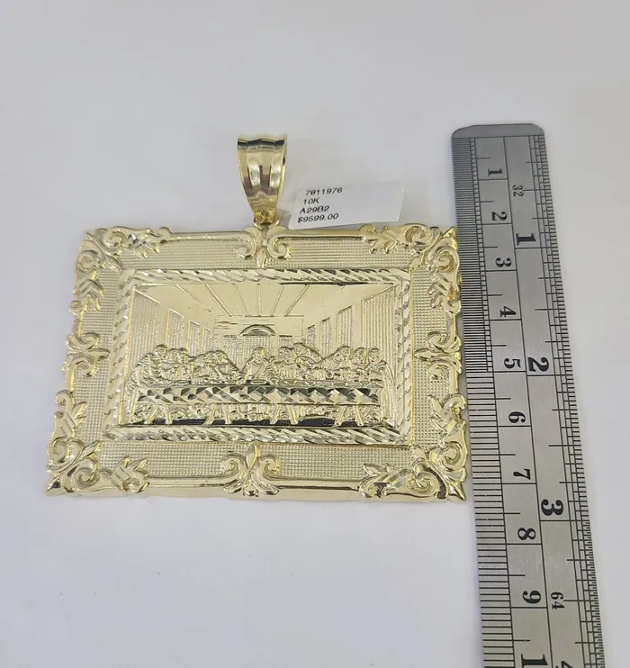 Globalwatches10 10k Last Supper Charm Pendant Yellow Gold Mens Womens 3 25 2 15 Charm Necklaces