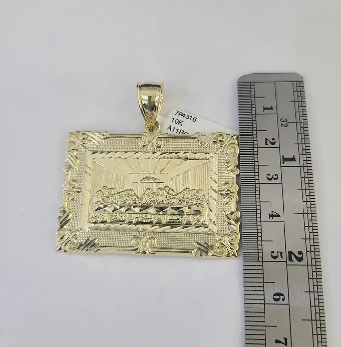 Globalwatches10 10k Last Supper Charm Pendant Yellow Gold Mens Womens 3 25 2 15 Charm Necklaces
