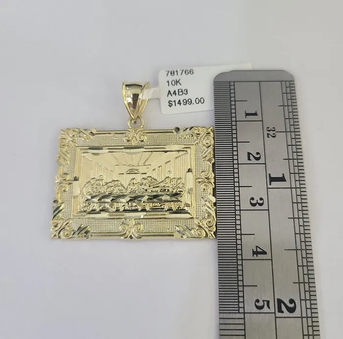 Globalwatches10 10k Last Supper Charm Pendant Yellow Gold Mens Womens 3 25 2 15 Charm Necklaces