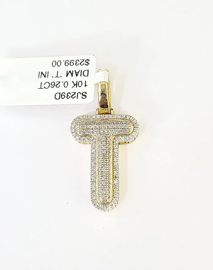 Globalwatches10 Charm Necklaces 10k Yellow Gold Diamond Letter T Initial Alphabet CharmPendant Real Genuine Globalwatches10 Charm Necklaces 10k Yellow Gold Diamond Letter T Initial Alphabet CharmPendant Real Genuine