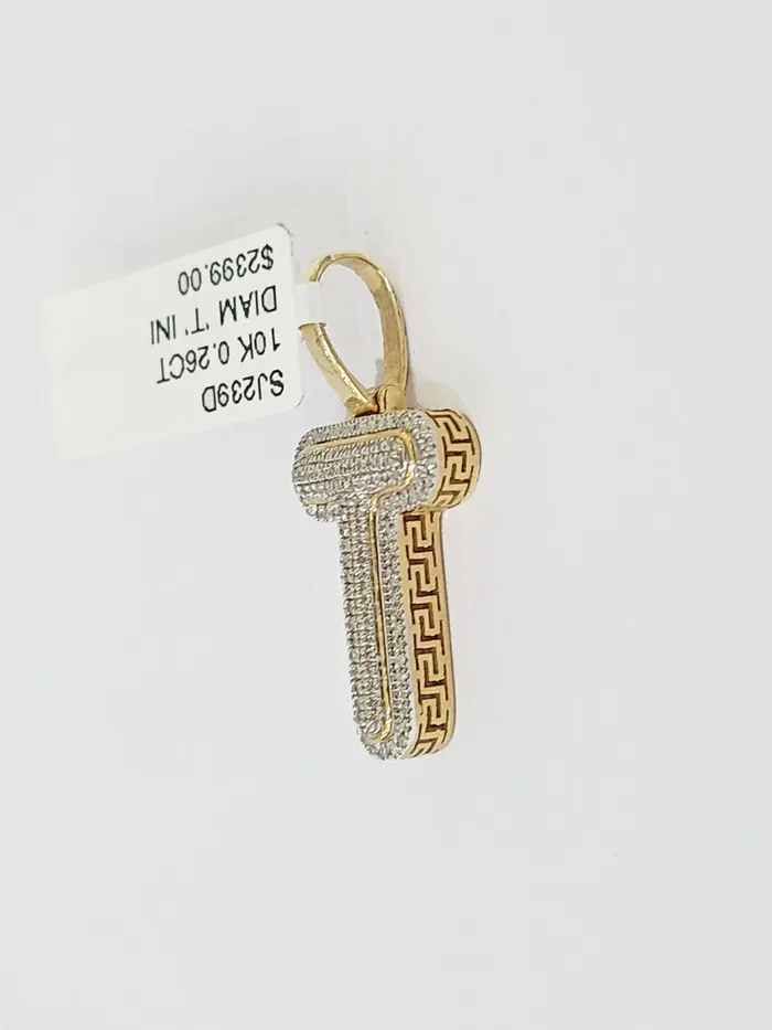 Globalwatches10 Charm Necklaces 10k Yellow Gold Diamond Letter T Initial Alphabet CharmPendant Real Genuine