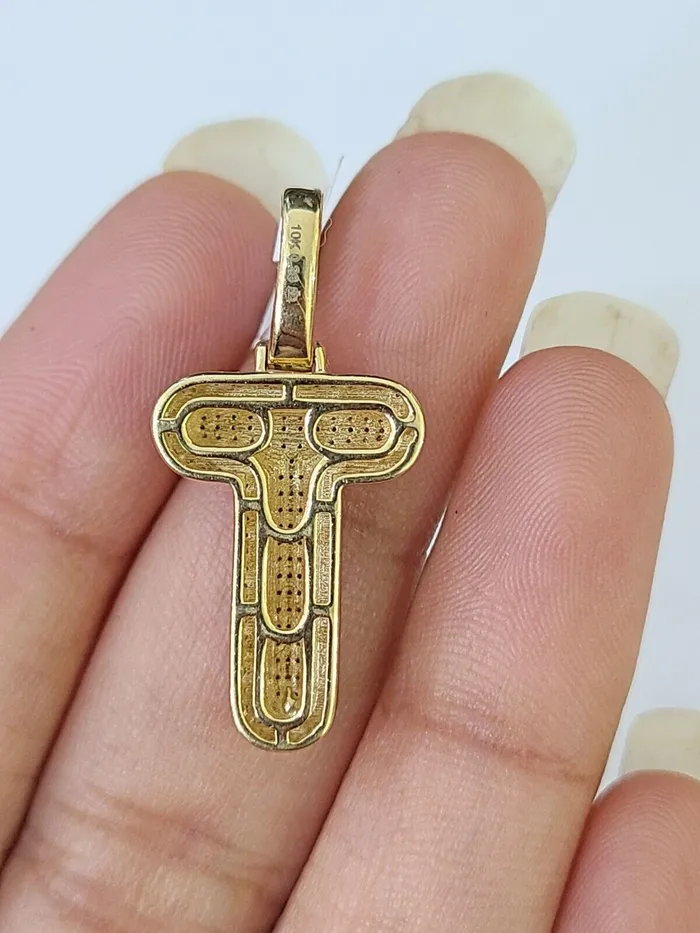 Globalwatches10 Charm Necklaces 10k Yellow Gold Diamond Letter T Initial Alphabet CharmPendant Real Genuine