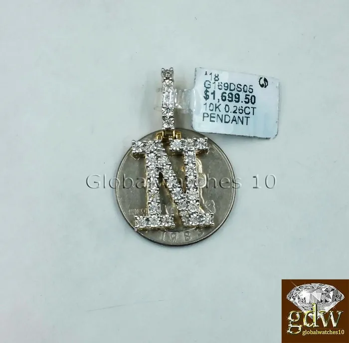 Globalwatches10 Charm Necklaces Real 10k Gold and Diamonds Letter N Initial Alphabet CharmPendant 15 Inch