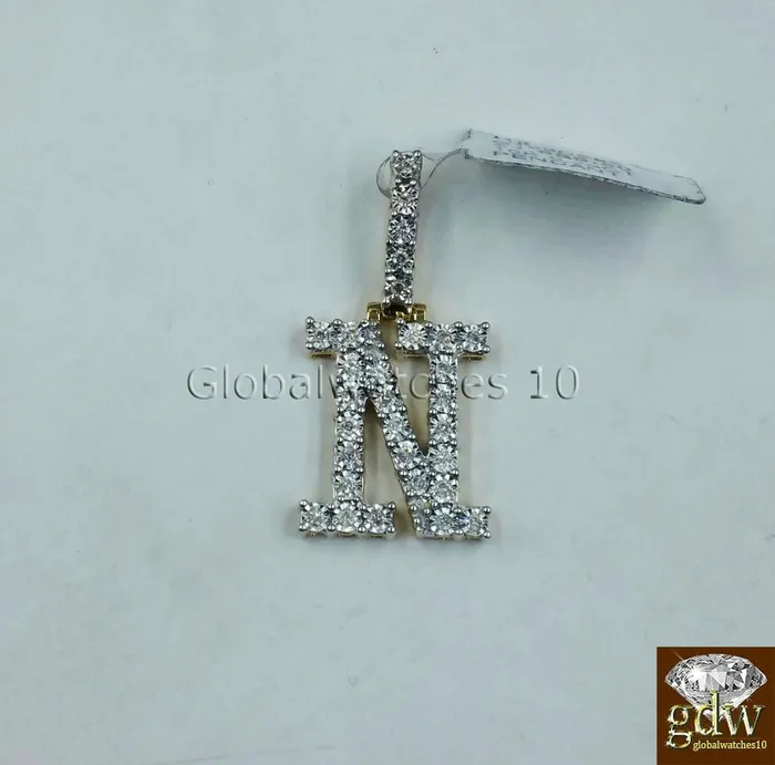 Globalwatches10 Charm Necklaces Real 10k Gold and Diamonds Letter N Initial Alphabet CharmPendant 15 Inch