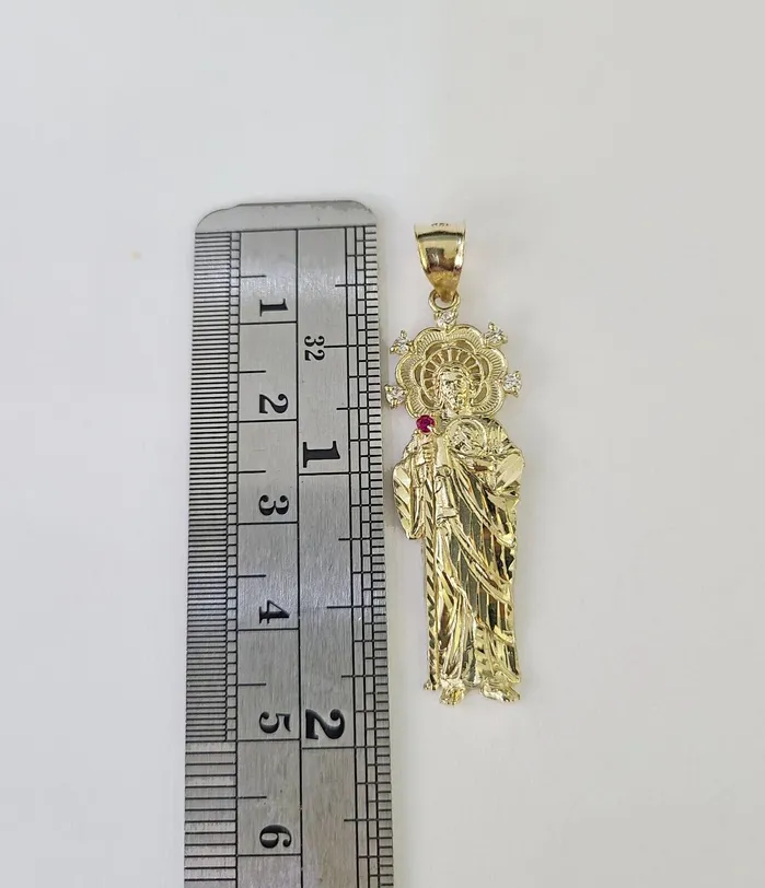 Globalwatches10 Necklaces 10k Miami Cuban Chain Saint Jude Charm Set 4mm 1828 Necklace Yellow Gold