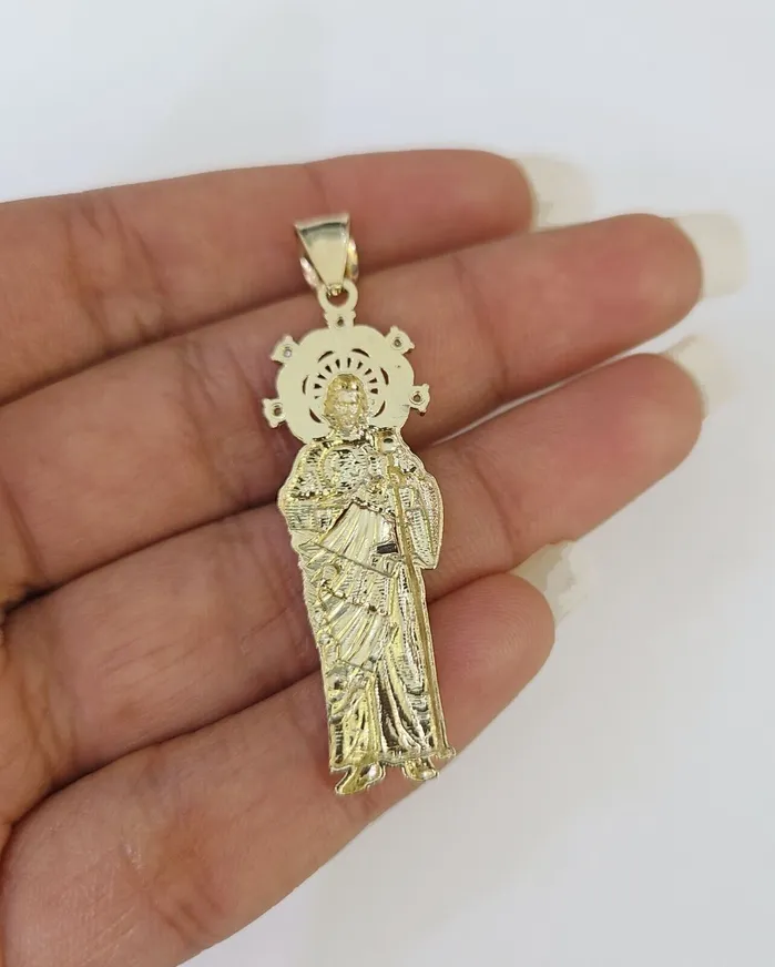 Globalwatches10 Necklaces 10k Miami Cuban Chain Saint Jude Charm Set 4mm 1828 Necklace Yellow Gold